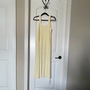 NWT Commense Light Yellow Square-Neck Ribbed Knit Dress Large